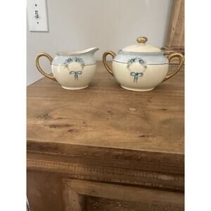 Vintage Forget Me Not Creamer And Sugar Studio Made In USA 2.5”T